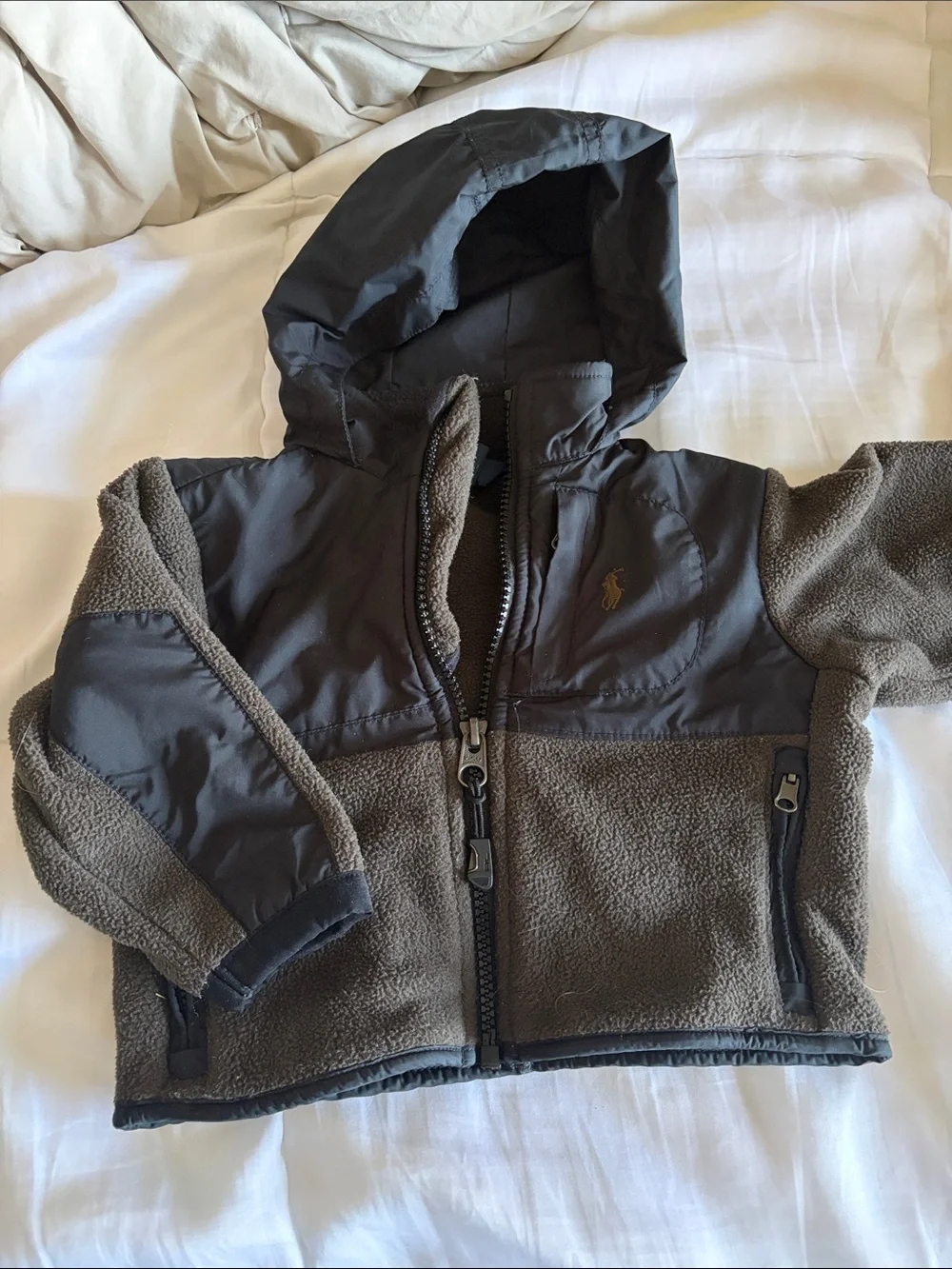 Ralph Lauren Dark Brown & Charcoal Hooded Fleece Jacket - 9 mos.